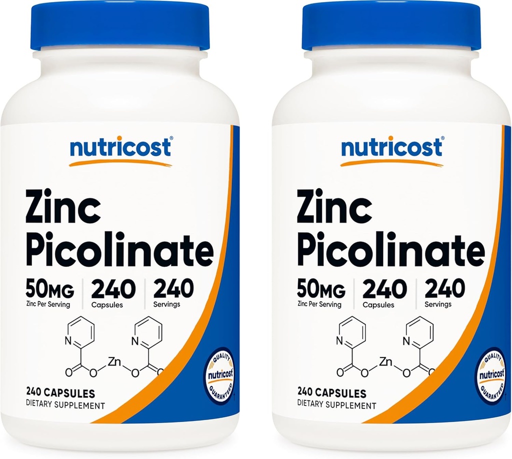 Nutricost Zink Picolinate 50mg, 240 Vegetarische Kapseln (2 Flaschen) - Glutenfrei und nicht-GMO
