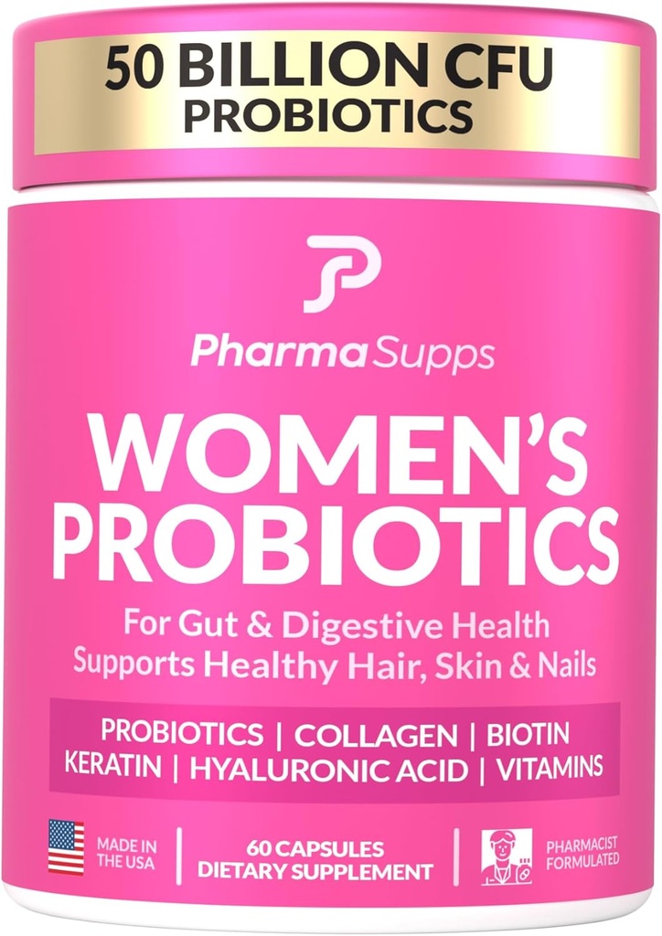 Fortgeschrittene Frauen Probiotika für Gut Gesundheit mit Haar, Haut, & Nails Vitamine Unterstützung - 50 Billion CFU w/Collagen, Biotin & Keratin - Probiotische Ergänzung für Verdauungs-Gesundheit & Bloating Relief.