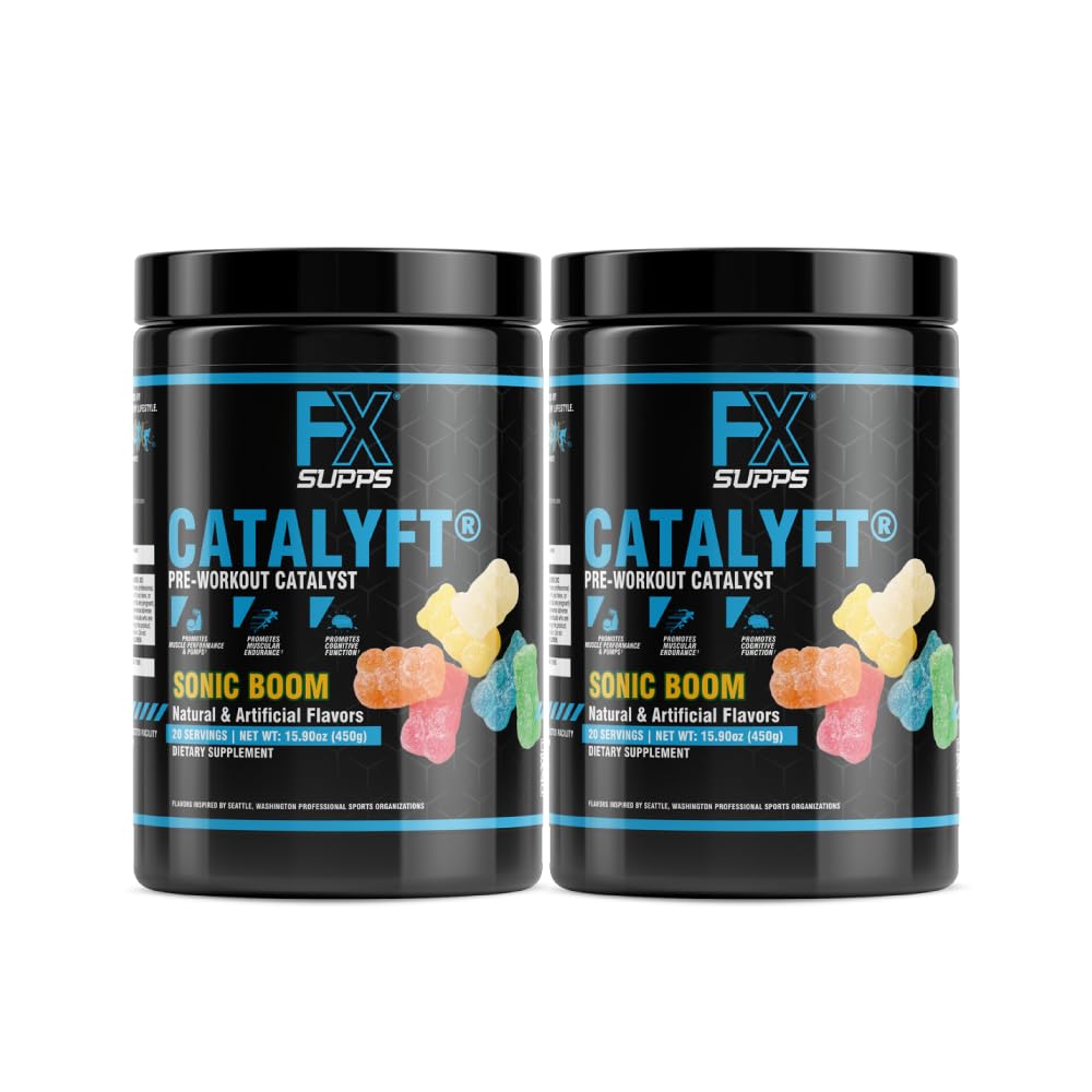 FXSUPPS Catalyft Pre-Workout Powder Drink für Männer & Frauen, Sonic Boom | Diät-Ergänzungsmischung mit Kreatin & Beta-Alanin | für Energiepumpe, Muskelaufbau & Fokus, 40 Portionen (2 Packung)