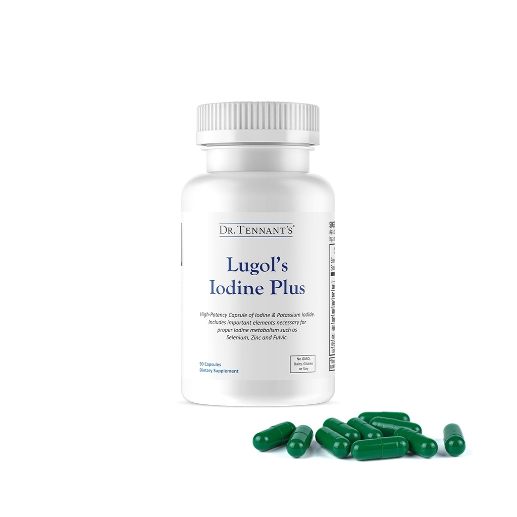 Dr. Tennant's Iodine Supplement Plus | Lugols Iodin & Kalium-Iodid mit essentiellen Co-Faktoren Selen, Zink & Fulvic Säure | Unterstützt Schilddrüse & Brust Gesundheit | 90 Kapseln