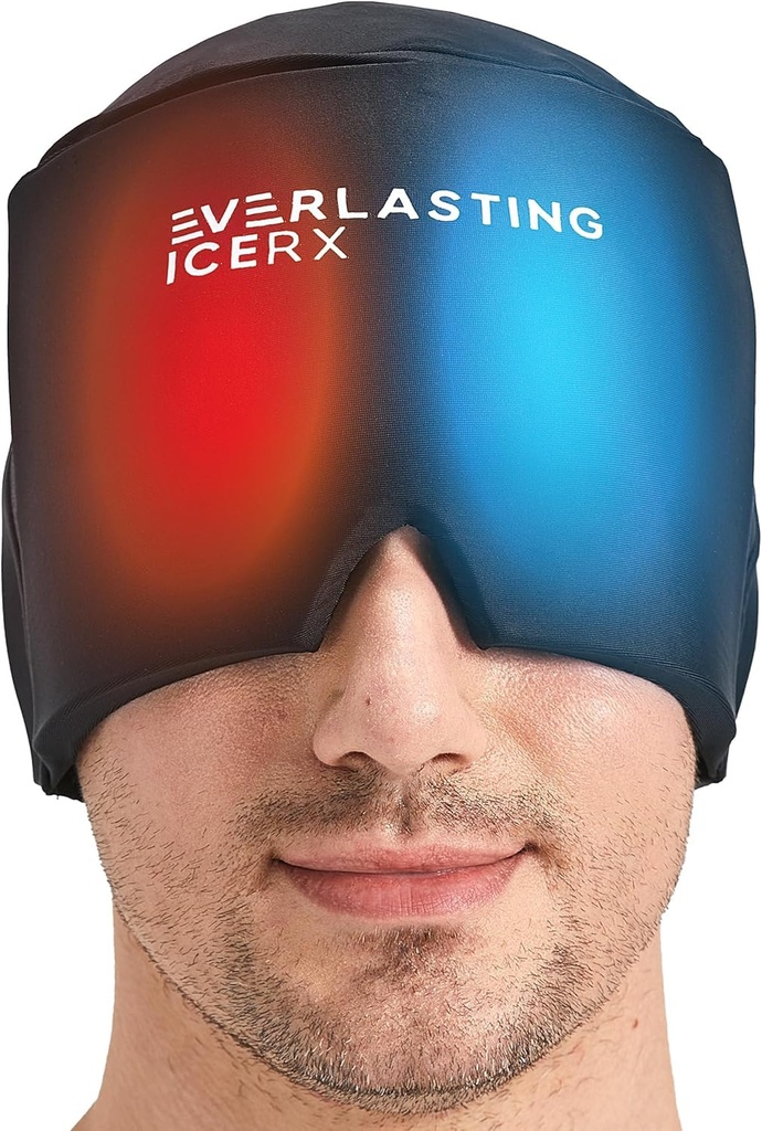 Form Fitting Gel Ice Headache Relief Hat - Kalte Therapie Kopfschmerzen Relief Cap/Ice Kopf Wrap Ice Pack Maske, Kaltkompress Kopfschmerzen Relief Cap für Spannung & Stress, 20% Mehr Gel, Migraine Relief Schwarz