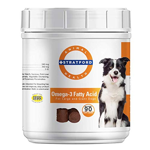 Stratford Pharmaceuticals EZ Chew Omega 3 fettige Säure weiche Kaue Max Stärke - Hund Omega 3 Supplement - Weiche Kausalette mit Fischöl für Hunde - Große und riesige Hunde - 90 Weiche Kauen