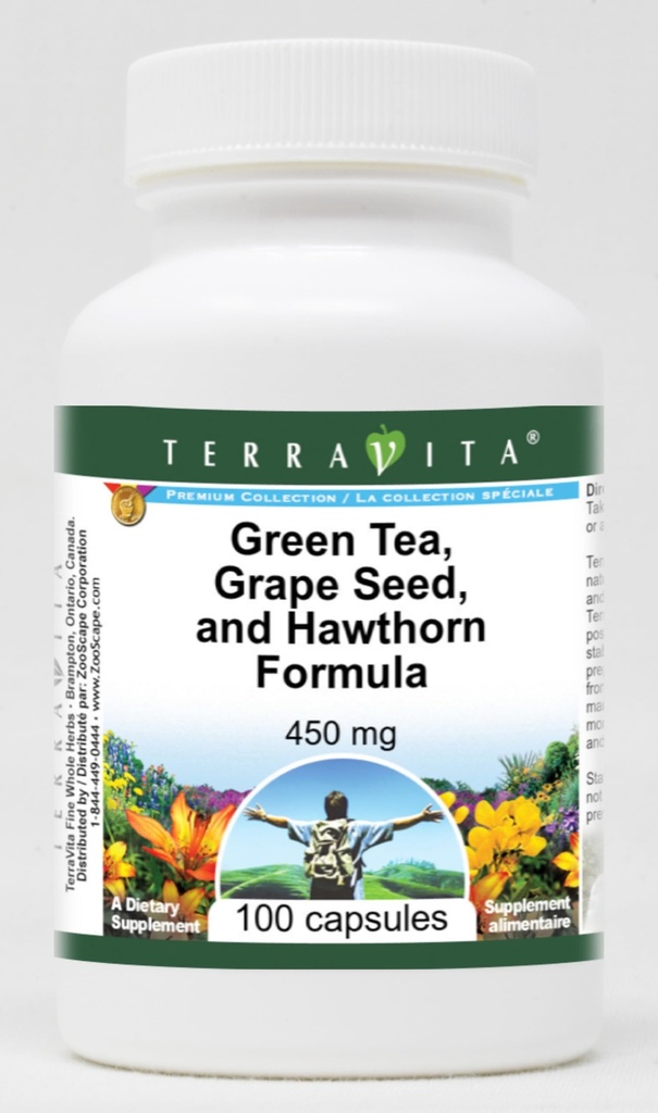 Bluthochdruck-Unterstützung - Grüner Tee, Grape Seed und Hawthorn - 450 mg (100 Kapseln, ZIN: 517080)