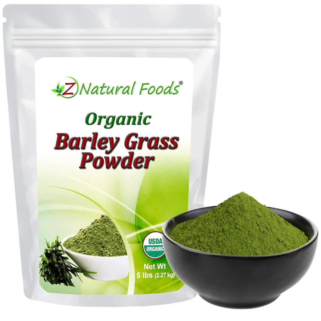 Z Natural Foods Organic Barley Grass Powder - USDA Organic Whole Food Green Blend for Energy Boost, Detox & pH Balance mit Aminosäuren, Mineralien - Antioxidans Mix für Saft, Wasser, Feuchtigkeit, 5 lbs