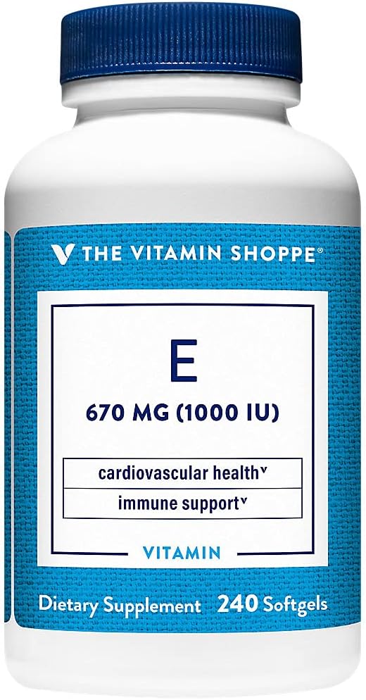 Vitamin Shoppe Vitamin E 1000IU - Natürliche Quelle, unterstützt gesundes Herz-Kreislauf-System, Immun-Gesundheit & Augen-Gesundheit - Einmal täglich (240 Softgel)