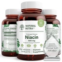 Natural Nutra Time-Release Slow Niacin 500mg (Vitamin B3), Unterstützt gesunde Cholesterin, fördert Herz-Kreislauf-Gesundheit, fördert Hautzellen und Verbesserung der kognitiven Funktion, 250 Vegan Tabletten