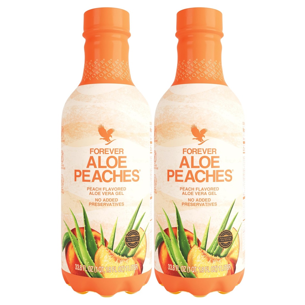 Forever Living - Aloe Peaches - Pure Aloe mit echtem Peach Flavor - Unterstützt Verdauung und Immunität - Vegan und Glutenfrei - 33.8 fl oz (2-Pack)