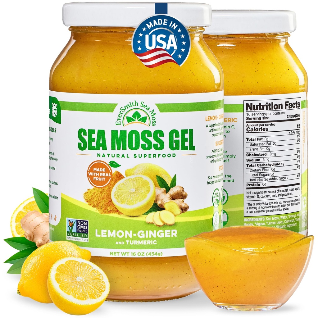 Wildcrafted Irish Sea Moss Gel | Made in USA | Rich in Vitamine & Minerals | Sea Moss Gel Raw | Nutritional Supplement | Lemon Ginger (16 oz)