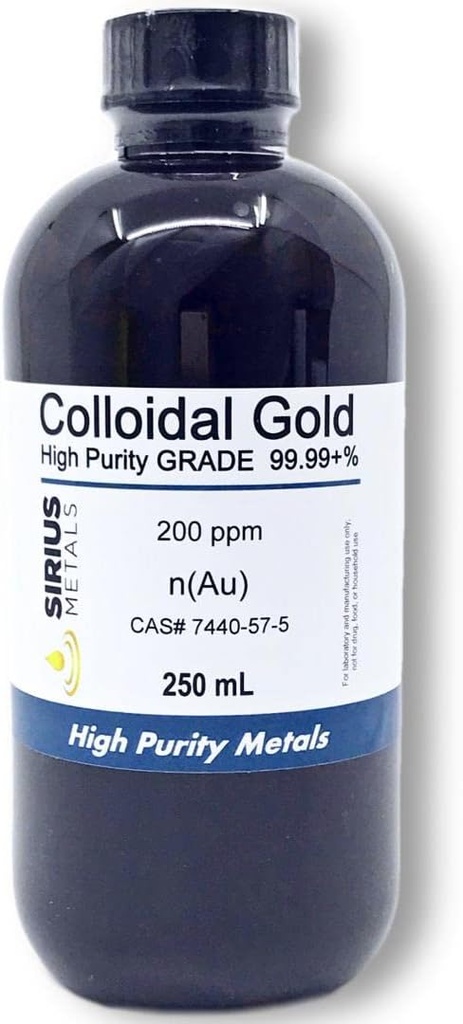 Echtes kolloidales Gold – 200 ppm - 250 mL (8.45 Fl Oz) in klarer BPA-freier Kunststoffflasche