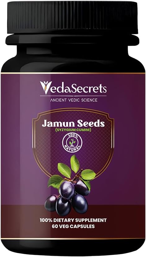 Jamun(Blackbarry) Kapseln 60 Count | Syzygium Cumini | Hergestellt mit 100% natürlichem Jamun Samenpulver | Kräuterergänzung | Ayurvedic Nutrition | Verdauungs- und Wellness-Unterstützung