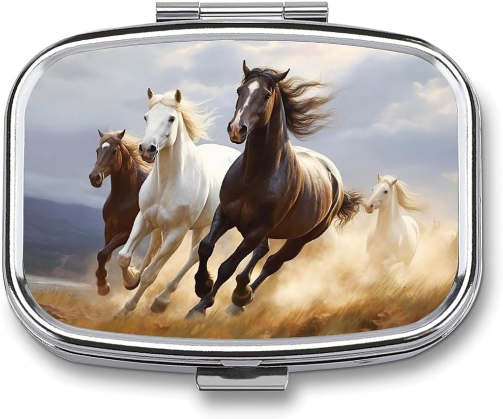 Pferde Laufende Art Pille Box 2 Kompartment Tragbare Pille Fall Täglich Square Pill Organizer für Taschengeld Tägliche Medizin Behälter Vitamine zu halten Fischöl Reise Geschenke
