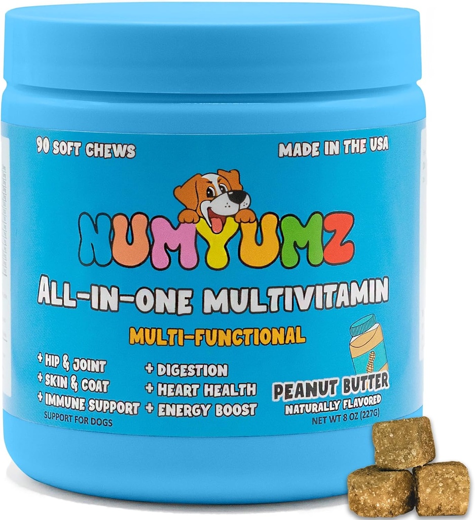 Natürliche 15-in-One Komplette tägliche Multivitamin-Hund-Schuh-Ergänzung - Gemeinsame Gesundheit, Omega-3 Fettsäuren, Vitamine, Immununterstützung - Tasty Treats for Healthy Coat, Haut, Knochen - 90 Soft Chews
