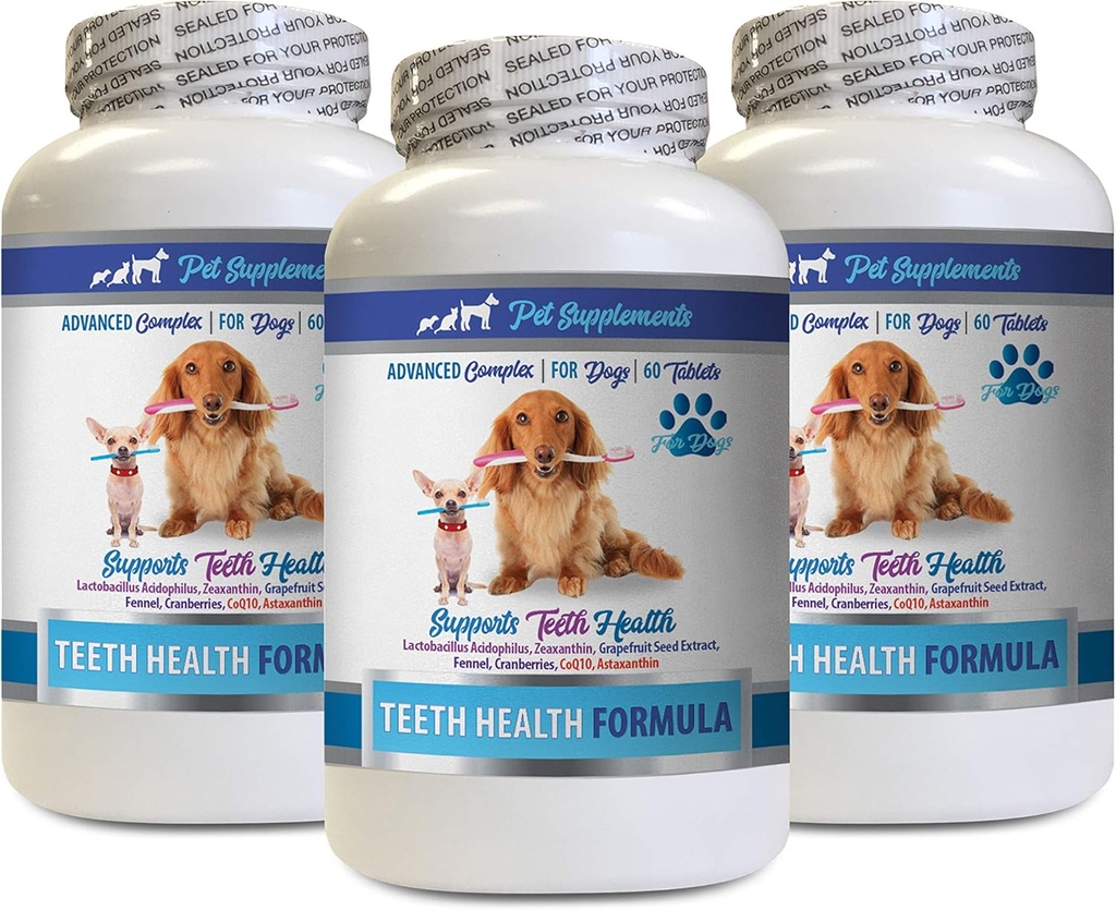 Dog Bad Breath Products - Dog Teeth Health Formula - Advanced Support Complex - Gesamtgesundheit - coq10 für Hunde kaubar - 3 Flaschen (180 Tabletten)