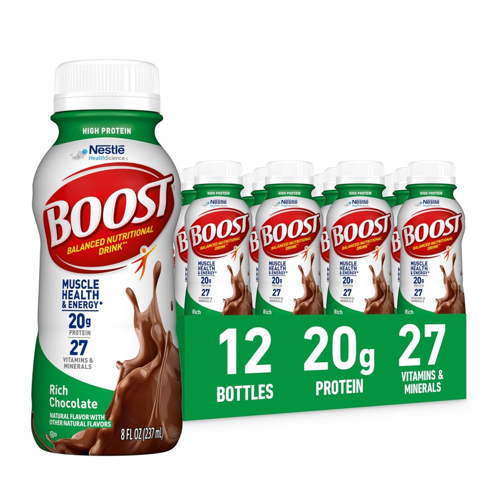 BOOST High Protein Ready to Drink Balanced Nutritional Drink, Rich Chocolate, 8 FL OZ (Pack von 12)