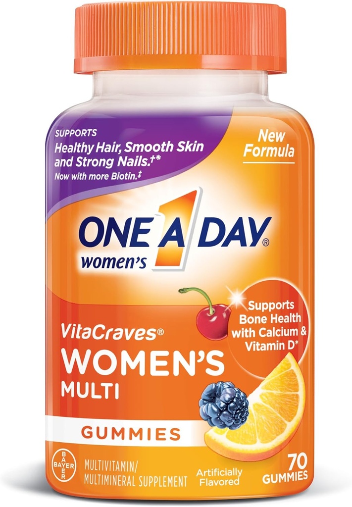 Ein Tag Frauen VitaCraves Multivitamin-Gummien, Nahrungsergänzung mit Vitamin A, Vitamin C, Vitamin D, Vitamin E und Zink für Immungesundheitsunterstützung*, Calcium & mehr, 70