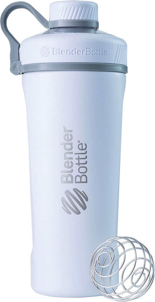 BlenderBottle Radian Shaker Cup Insulated Edelstahl Wasserflasche mit Draht Whisk, 26-Ounce, Matt White