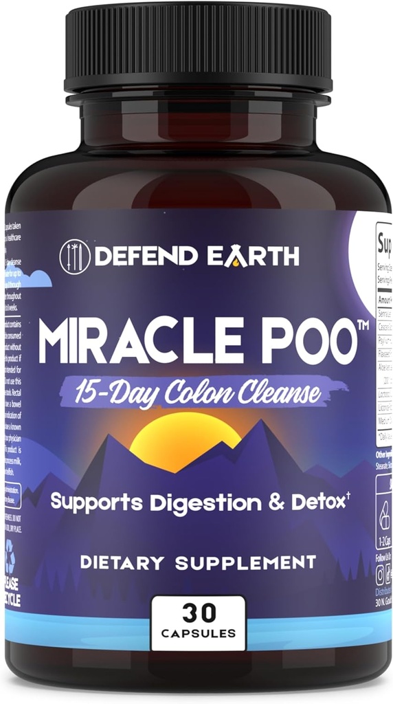 15 Tage Gut Cleanse, Miracle Poo Colon Cleanse Kapseln für Detox & Verdauungshilfe mit Psyllium Husk, Senna, & Cascara Sagrada, Non-GMO, 30 Kapseln