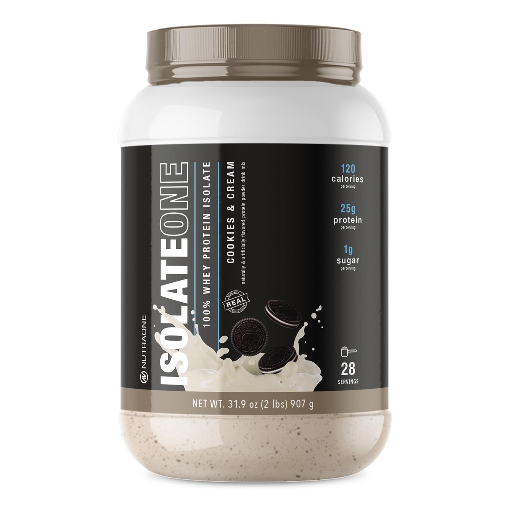 NutraOne IsolateOne Whey Isolate Protein Pulver 100% reine Whey Isolate Pulver (Cookies & Cream - 28 Servierungen)