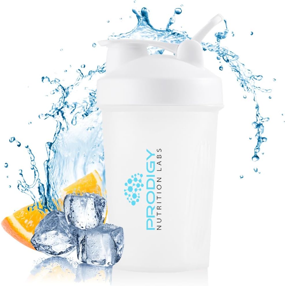 Prodigy Nutrition Labs Premium Shaker Bottle Perfekt für Protein Shakes und Pre Workout -14 Unze (Weiß)
