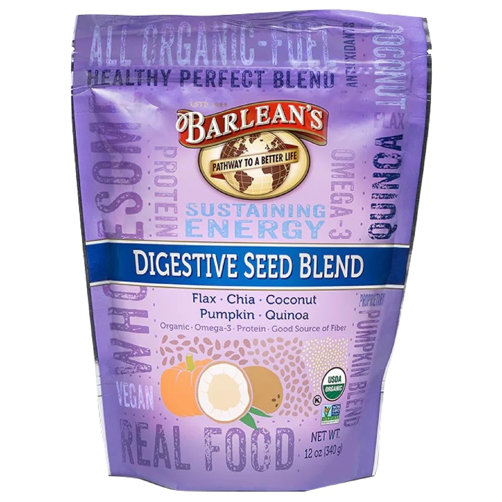 Barlean's Organic Digestive Seed Blend Fiber Supplement mit ganzer Chia, gemahlener Flax und Kürbis Samen, Quinoa und Kokosnuss, reich an Omega 3 und Ballaststoffen, 12 Unzen