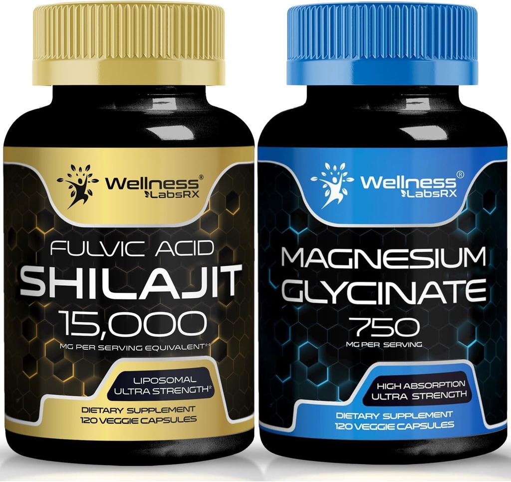 Magnesium Glycinat Kapseln - 750mg - Magnesium Supplement Hohe Absorptionsergänzung ΨShilajit Reine Himalaya Bio Kapseln mit natürlich gebrauchen Fulvic Säure