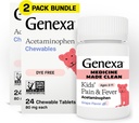 Genexa Kids’ Clean Pain & Fever Acetaminophen Chewables, Dye Free, 0% Künstliche Additive, Delicious Grape Flavor, Kaubare Medizin für Kinder 2-11, 80 mg pro Tablet, 48ct (2 Pack)
