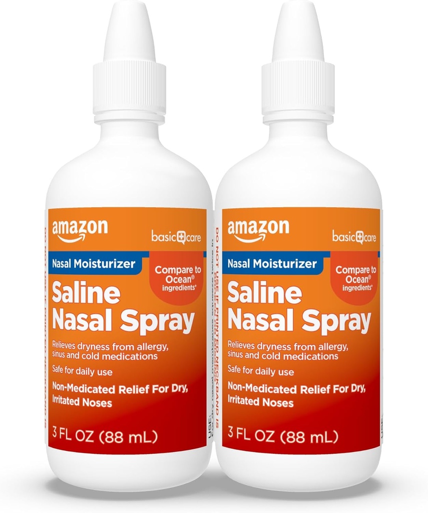 Basic Care Premium Saline Nasal Feuchtigkeitsspray, sofort beruhigend Nasal Mist Nasenspray, Non-Medicated Relief, 3 fl oz (Pack von 2)