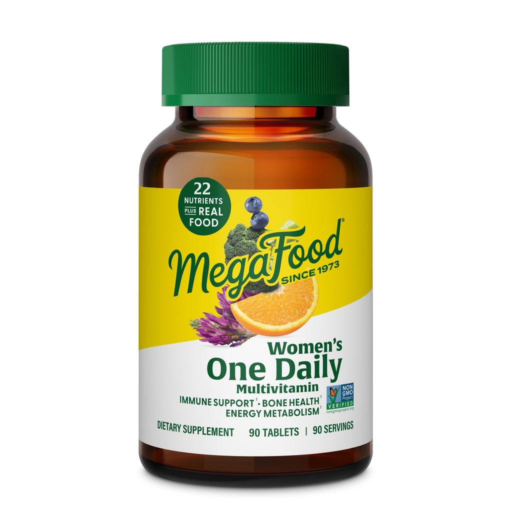 MegaFood Womens Multivitamin One Daily - Multivitamin für Damen - Vitamin C, Vitamin D, Eisen & B Vitamine - Knochen, Energie Stoffwechsel und Immununterstützung - Vegetarisch, GlutenFree - 90 Tabletten, 90 Servierungen