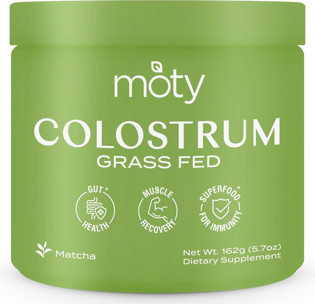 Moty Bovine Colostrum Grass Fed Powder Supplement für Gut Health, Muskel Erholung, Superfood für Immunität, Glutenfrei (60 Servierungen) - Matcha Flavored