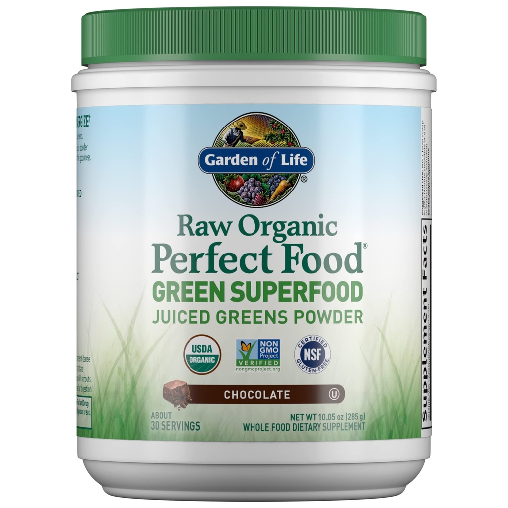 Garten des Lebens Raw Organic Perfect Food Green Superfood Juiced Greens Powder - Schokolade, 30 Servierungen - Non-GMO, Glutenfrei, Vegan Ganzes Nahrungsergänzungsmittel, Plus Probiotics & Enzymes