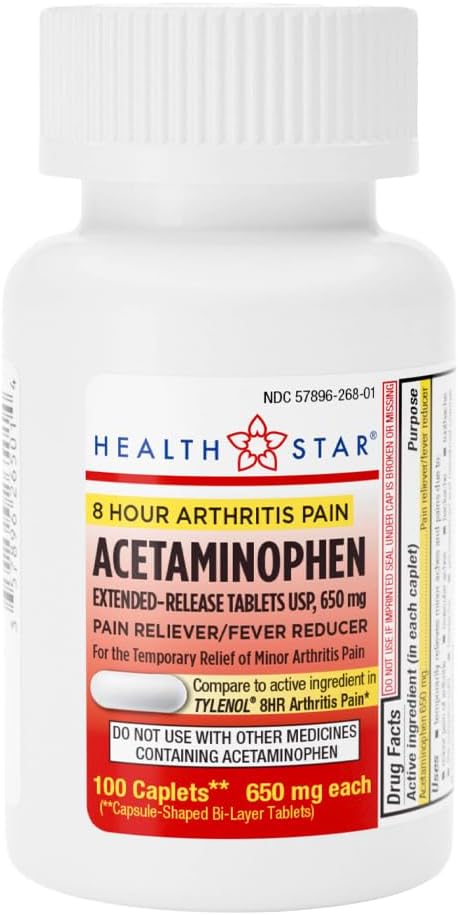 GeriCare Acetaminophen Extended-Release Arthritis 650mg Caplets, Pain Reliever, Arthritis Symptoms, Fever Reduction, 100 Count (Pack von 1)