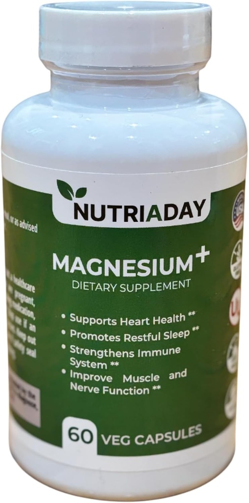 Magnesium Plus Supplement - Magnesium-Komplex für Stress-Relief, Herz-Gesundheit, Schlaf-Unterstützung, Immun-Boost, Muskel- & Nerve-Hilfe - reines Magnesium-Glycinat-Pulver 60 Veg-Kapseln