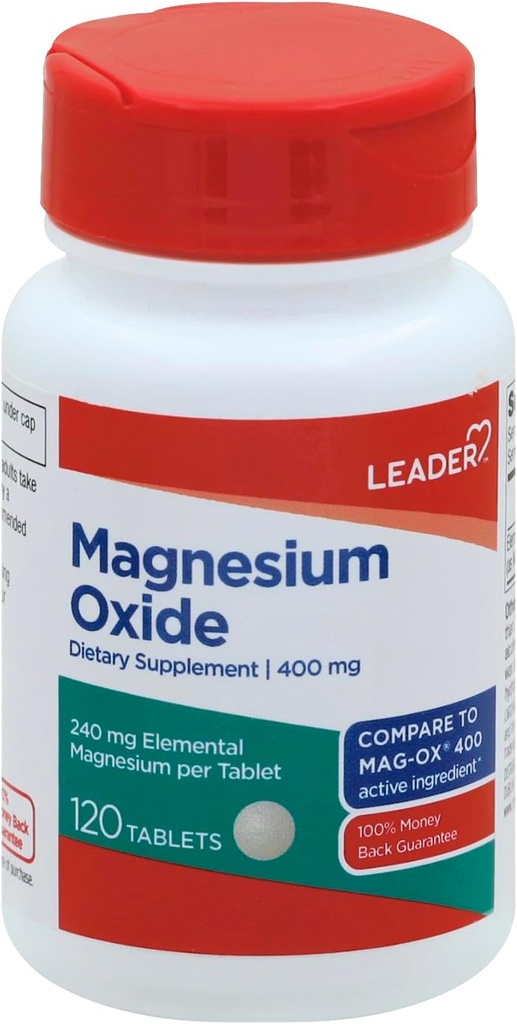 Leader Magnesiumoxid 400mg, Hilft Knochen & Muskelkrämpfe, Schwäche Ernährung Tablet Supplement, 120 Zähler