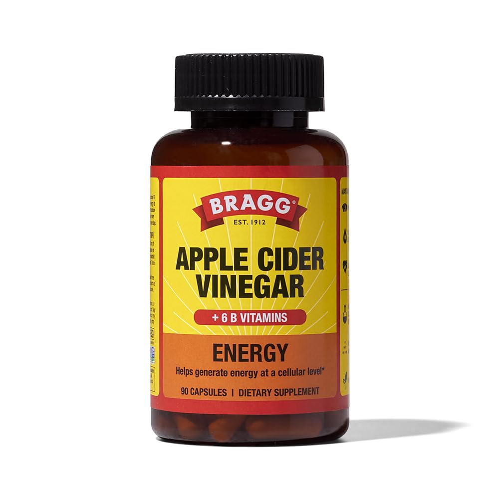 Bragg Energy Apple Cider Essig Kapseln mit B-12 Vitaminen - 90 Kapseln - Gewichtsmanagement - Non-GMO, Vegan, Glutenfrei, kein Zucker - Hilft Energie auf Zellebene für Männer und Frauen zu generieren