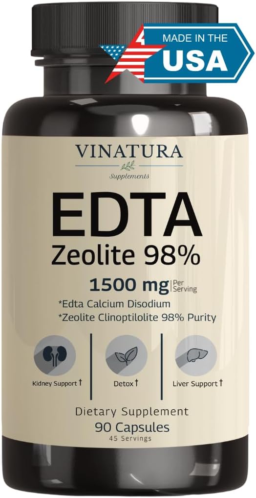 VINATURA EDTA Kapseln - 1500mg pro serv, USA Made & Tested, Liver Support - Edta Calcium Dinatrium, Kale Extract - 90 Kapseln 45 Servierungen