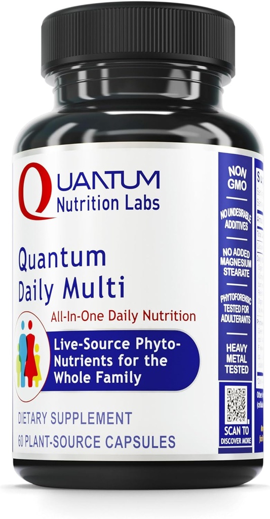 Quantum Nutrition Labs Daily Multivitamin - Multivitamin für Männer und Frauen, Tägliche Nahrungsergänzungsmittel mit Kalzium für Erwachsene, Made with Cordyceps and Green Tea - 60 Vegetarische Kapseln