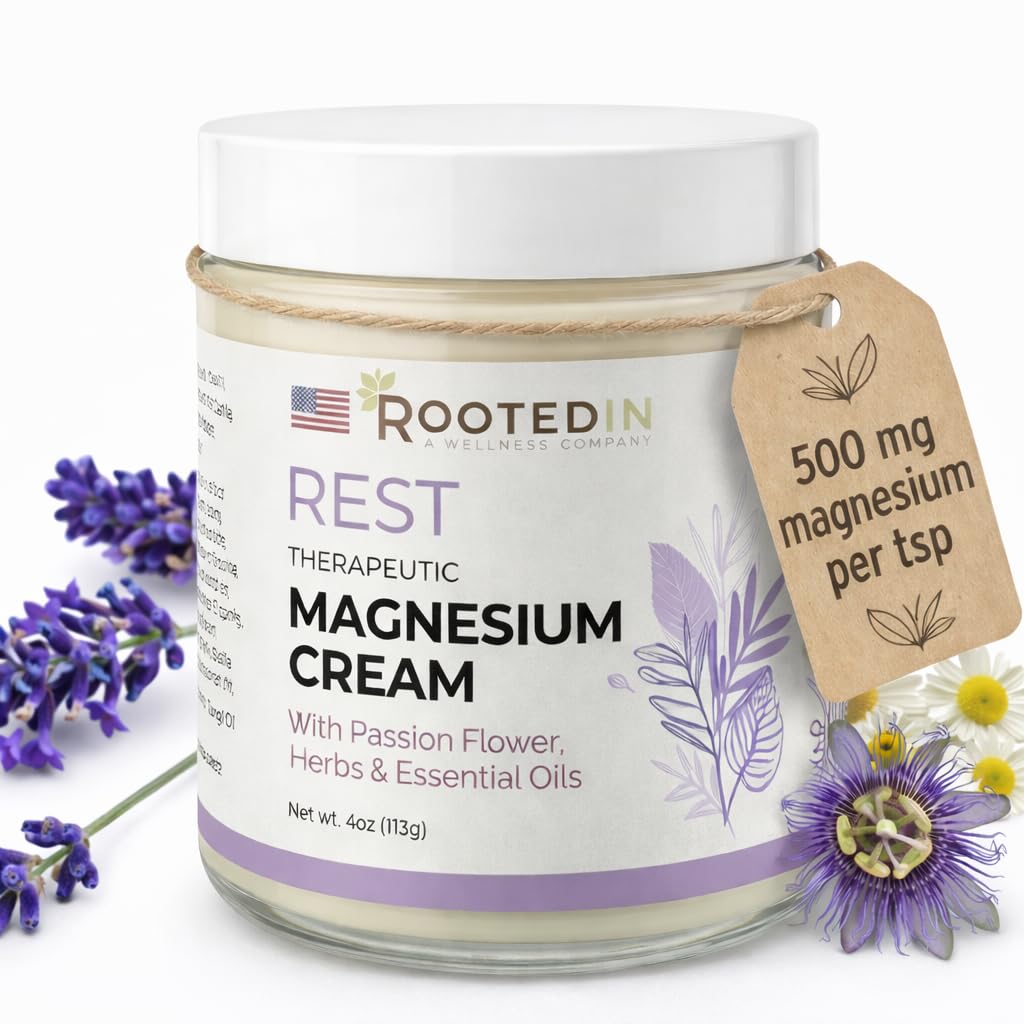 Rooted In Rest Magnesium Lotion für Schlaf – Wissenschaft Rücken Schlafhilfe – 2X Mehr Magnesium Chloride – Schnelle, effektive Entspannung mit Lavender, Leidenschaft Blume & Kamille - Made in USA – 4 Unze