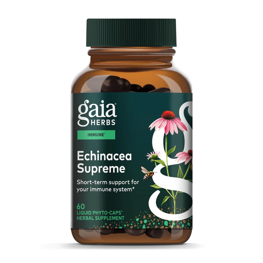 Gaia Herbs Echinacea Supreme - Immununterstützungsergänzung - Echinacea Purpurea & Angustifolia Blend zur Unterstützung des Immunsystems* - 60 Vegan Liquid Phyto-Capsules (30-Day Supply)