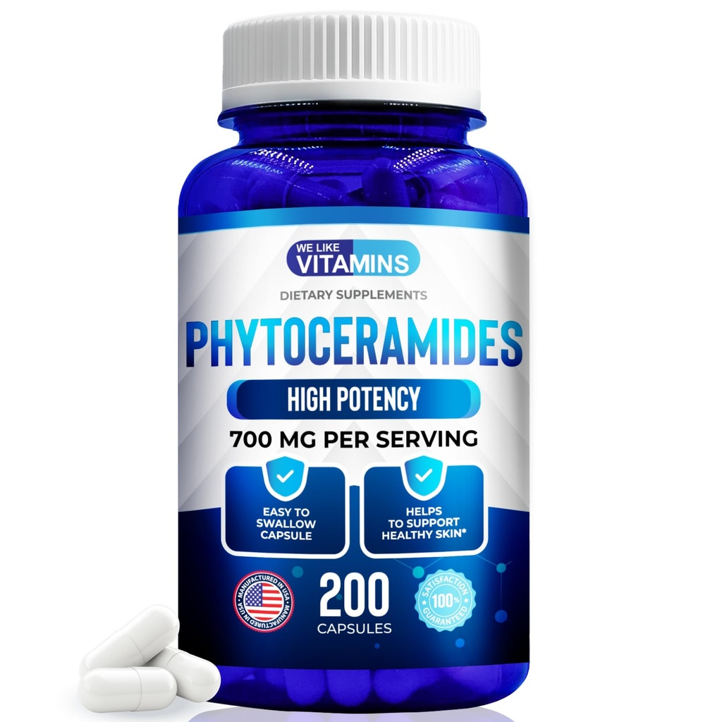 Wir mögen Vitamine Phytoceramide 700mg - 200 Kapseln All Natural Wheat Free and Plant Based - Phytoceramide Supplement - Skin Supplement für Damen - Ceramide für Haut Hydration, Reparatur, Verjüngung