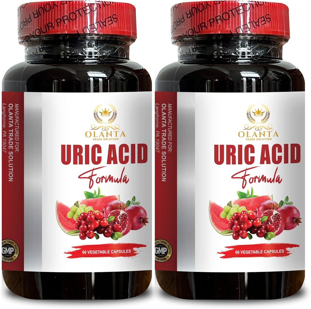 URIC Säure - Urinär Trakt-Unterstützung mit Cranberry, Chanca Piedra, Tart Cherry, Milchdistel und Bromelain, Uric Acid und Kidney-Unterstützung - 2 Flaschen 120 Kapseln