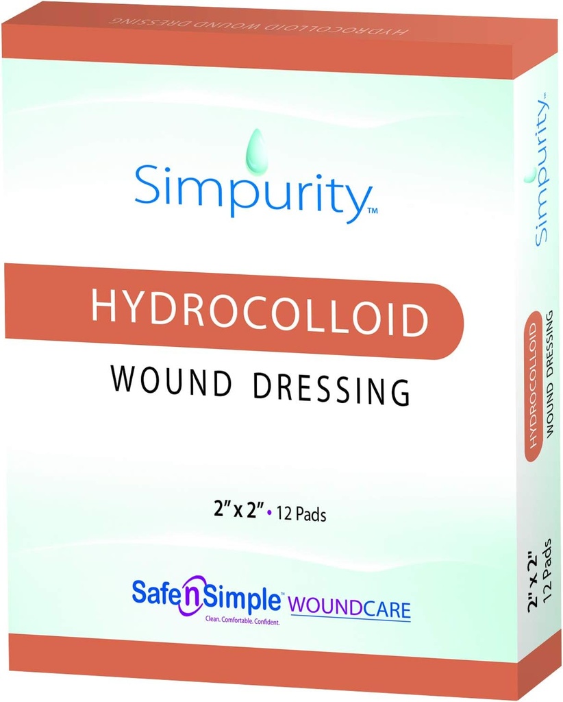 Simpurity Hydrokolloid Wund Dressing, 2" x 2", Box von 12 – Wund Pflege Dressing