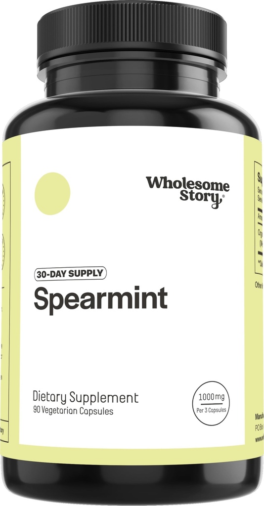 Wholesome Story Organic Spearmint Capsules Supplement | 1000mg Spearmint Leaf | 333.33mg Pro Capsule | Unterstützt Hormone, Verdauung & Gut | Mentha Spicata | 30-Tag Versorgung