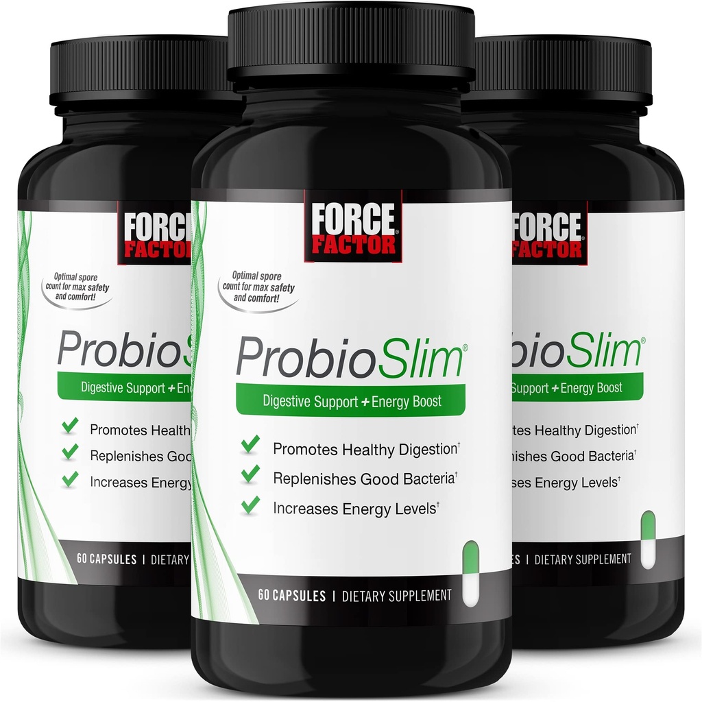 Kraftfaktor ProbioSlim Probiotische Ergänzung für Frauen und Männer mit Probiotika und Grüner Tee-Extrakt, reduzieren Gas, Bloating, Verbrauch, Unterstützung Verdauungs-Gesundheit & Gut Gesundheit, 180 Kapseln (3-Pack)