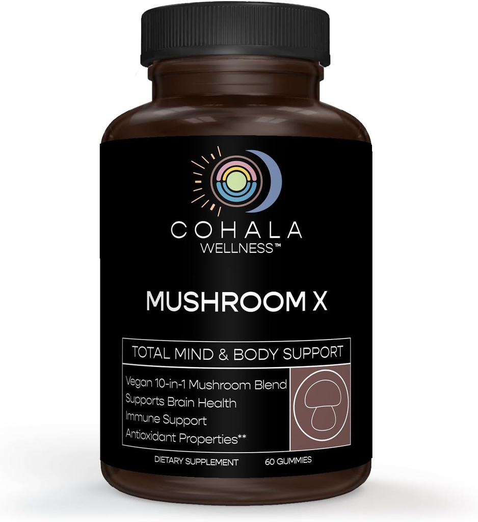 Mushroom X - Vegan Mushroom Gummies Complex 10-in-1 Blend - Reishi Turkey Tails Lions Mane Supplement - Gehirn, Immununterstützung, Energie, Stress Relief - 60 Gummie