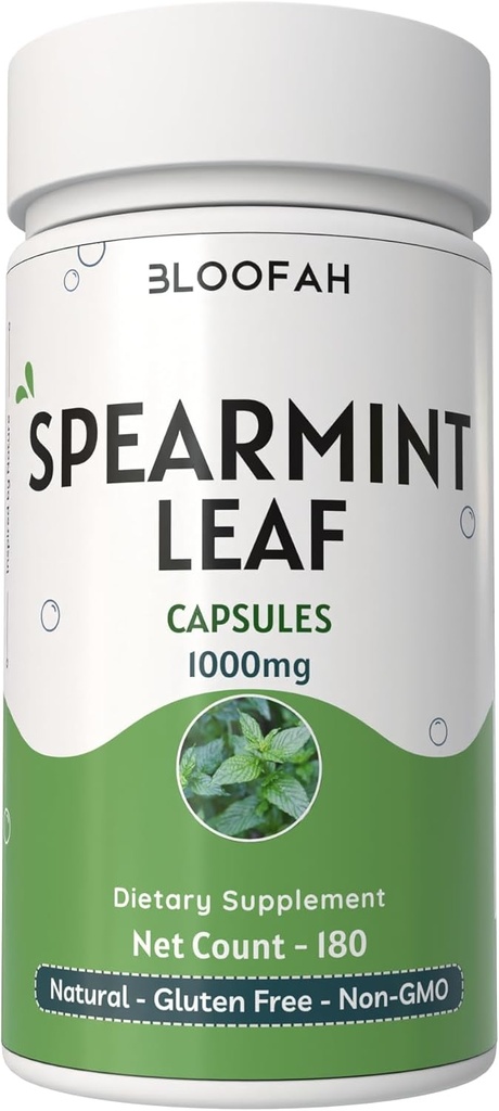 Spearmint Blatt Kapseln 1000mg Pulver | Natürliches Spearmint Blattpulver (Mentha spicata) | Non-GMO, Glutenfreie Kräuterergänzung für Wellness und täglichen Gebrauch (180 Zähler (Pack von 1))