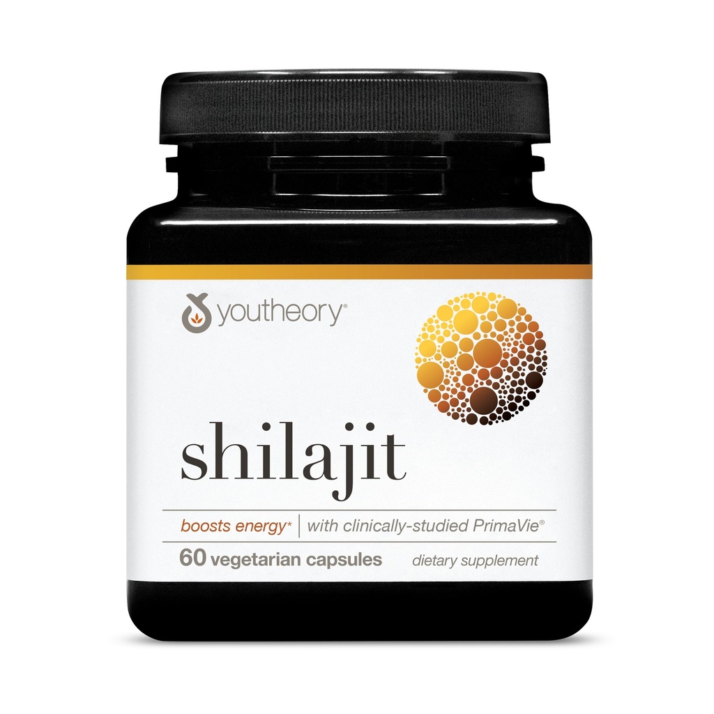 Youtheory Shilajit - 500 mg Shilajit Kapseln - Energieergänzung - Shilajit unterstützt Stamina & Endurance - Pure Himalayan Shilajit - Gluten, Dairy & Soy Free - 60 vegetarische Kapseln