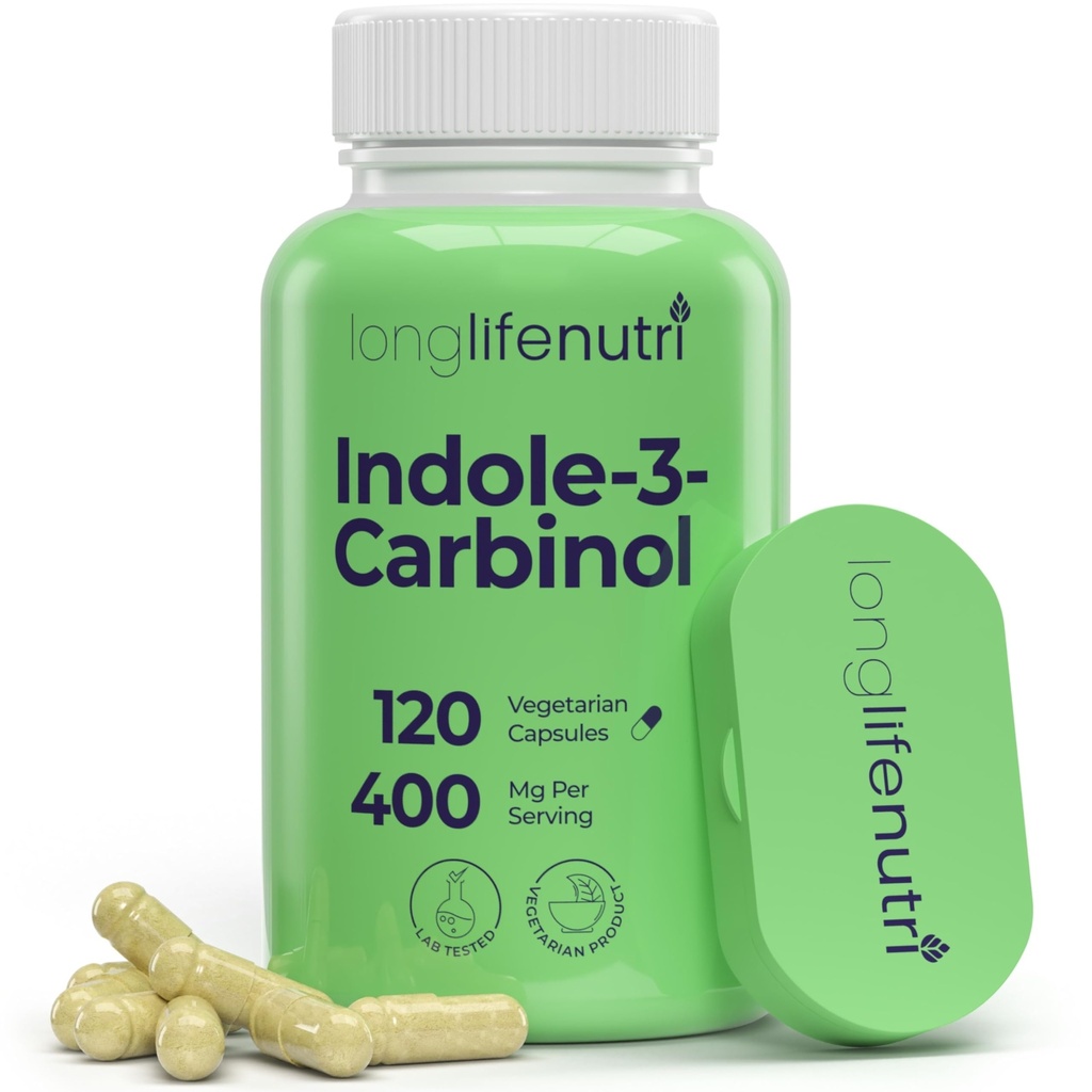LongLifeNutri Indole-3-Carbinol 400mg - 120 pflanzliche Kapseln, 4-Monats-Versorgung, Bio-Ergänzung für Hormon Balance & Zelluläre Gesundheit, Lab getestet, Made in USA