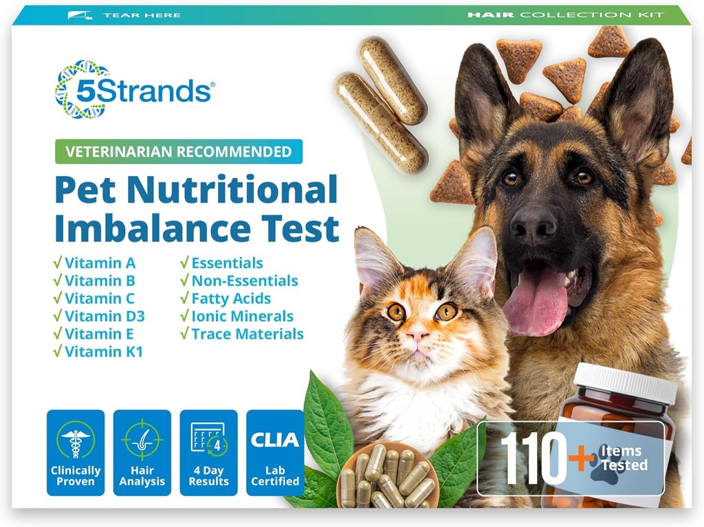 5Strands Pet Nutritional Imbalance Test, 112 Vitamine & Minerals Getestet, bei Home Dog & Cat Health Check für alle Alters- & Rassen, Ernährungsmangel Test, Ergebnisse in 4 Tagen