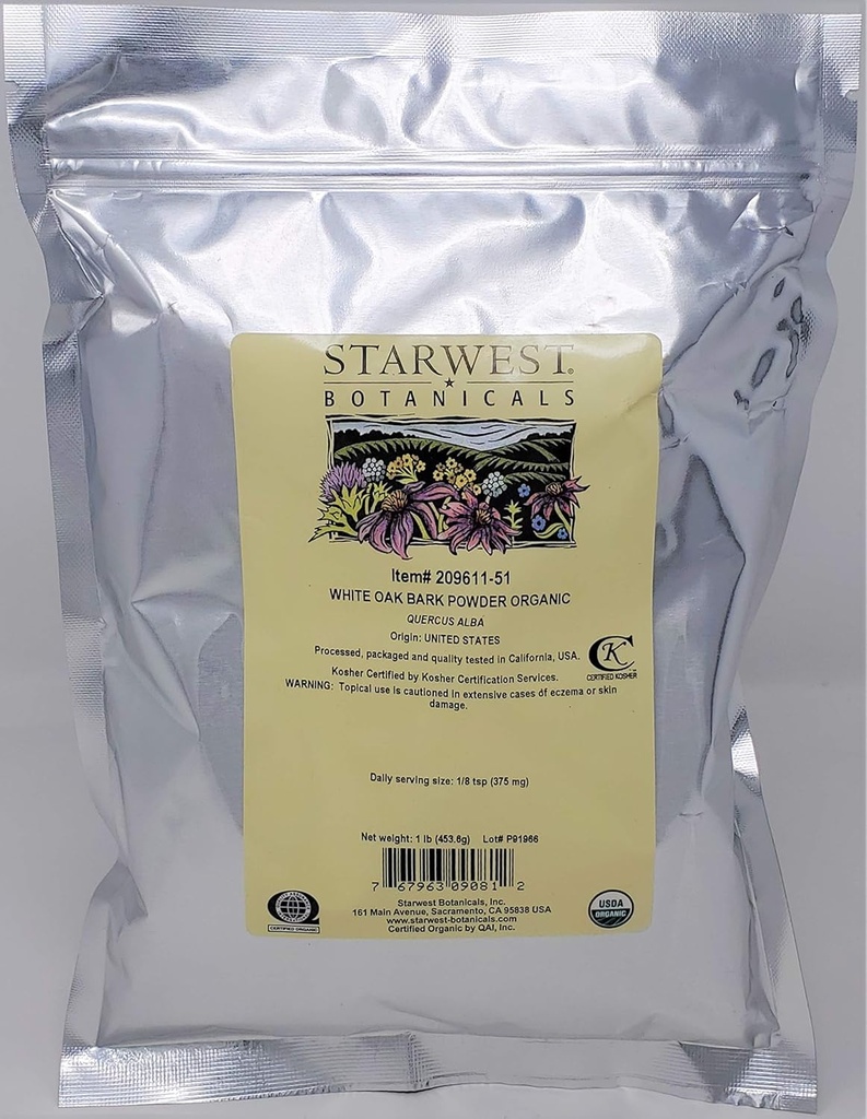 Starwest Botanicals Bio White Oak Bark Pulver, 1 Pfund