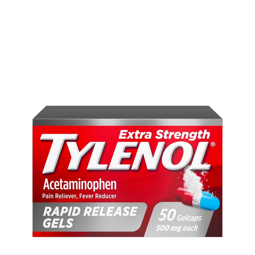 Tylenol Extra Strength Acetaminophen Rapid Release Gels, Extra Strength Pain Reliever & Fever Reducer, Gelcaps mit lasergebohrten Löchern, 500 mg Acetaminophen, 50 ct
